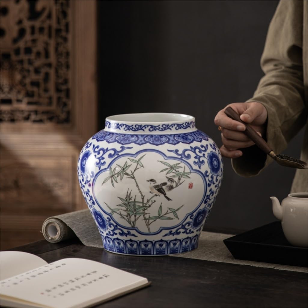 CMBSSTFC Słoik na cukier Retro Pałac Niebiesko-biały porcelanowy słoik ogólny Biała porcelana do przechowywania Luźny słoik do przechowywania herbaty Ceramiczny słoik kuchenny Pojemnik na herbatę