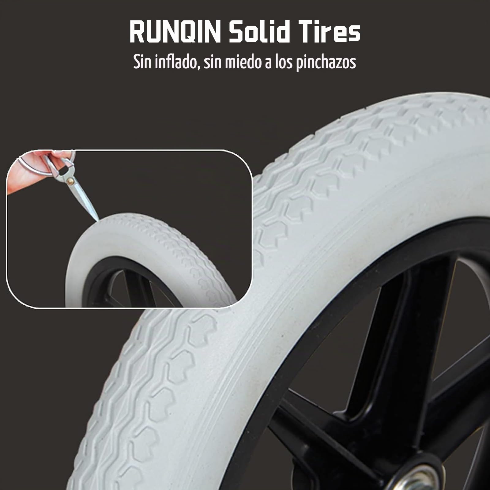 Accesorio Repuestos sillas de Ruedas, 12 Pulgadas Ruedas Delanteras Goma para incapacitados & Mayores, Poliuretano Antideslizante Infarctate Rueda Trasera Neumático Sólido para reemplazo (Gris, 1pcs)
