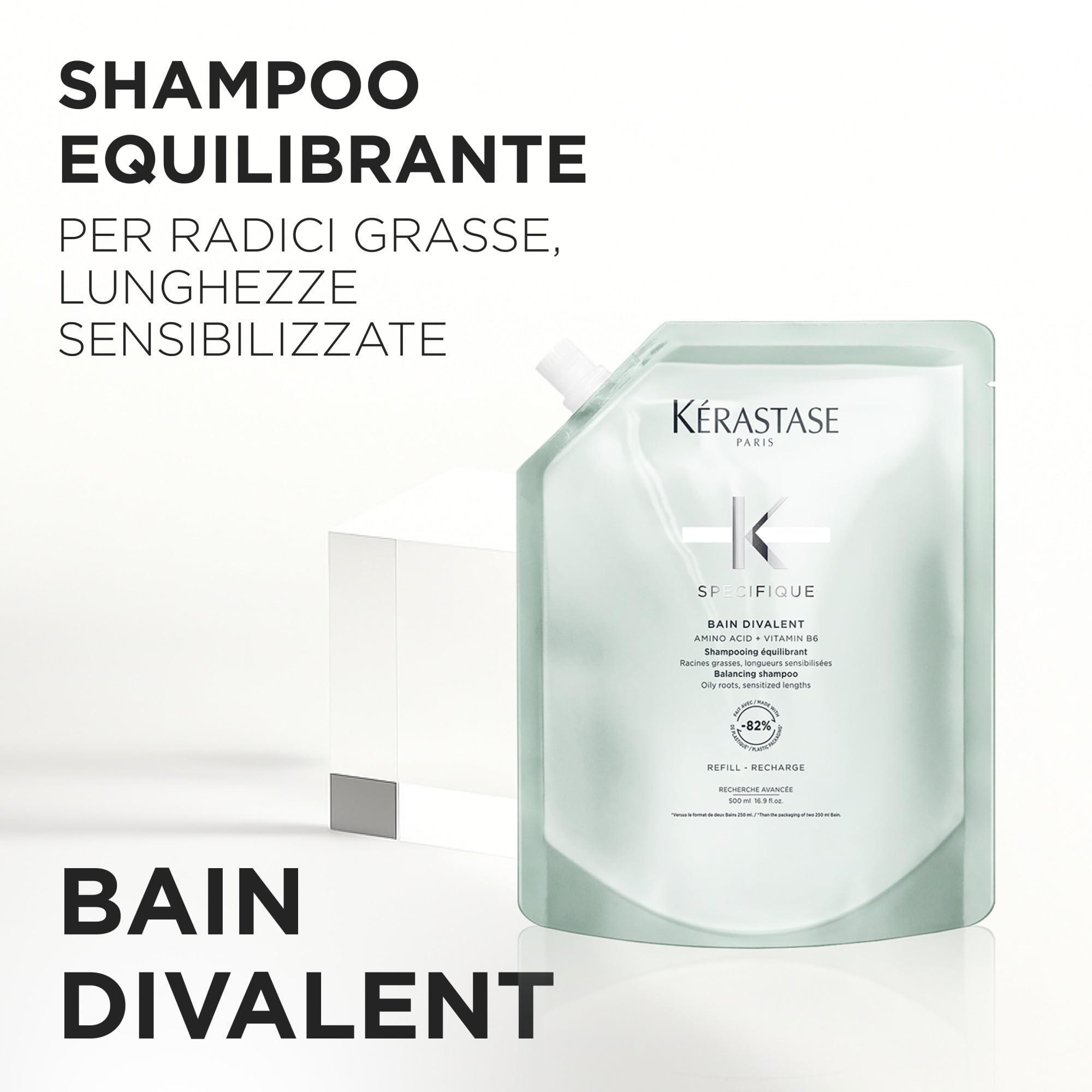Kérastase, Spécifique, Ricarica Shampoo Riequilibrante, Per Radici Grasse & Capelli Sensibilizzati, Cuoio Capelluto Purificato, Con Amminoacidi e Vitamina B6, Bain Divalent, 500 ml