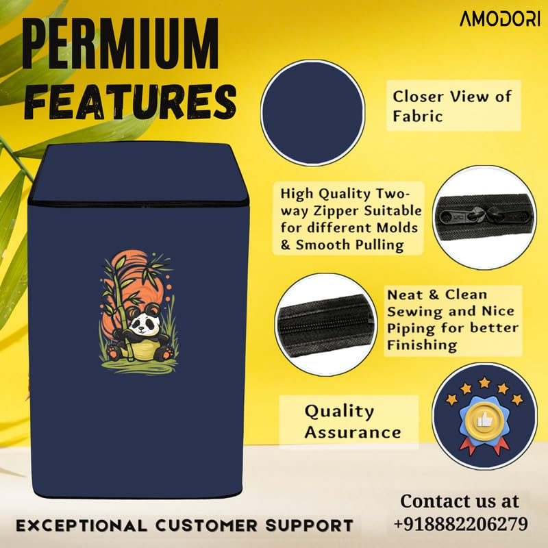Image of Waterproof Top load washing machine cover Compatible for LG & SAMSUNG 8.5 Kg to 10KG Solid Blue panda bamboo print