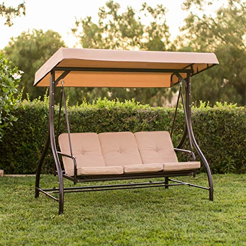Amazing for less 3-Seat Porch Swing Converting Outdoor Patio Canopy Swing Hammock