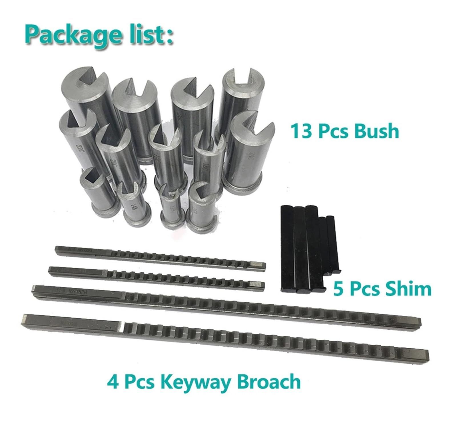 Kit de 22 brochas de chavetero de 4 mm, 5 mm, 6 mm y 8 mm de empuje, 13 casquillos y 5 calzas for mecanizado de metales CNC. Resistencia al calor