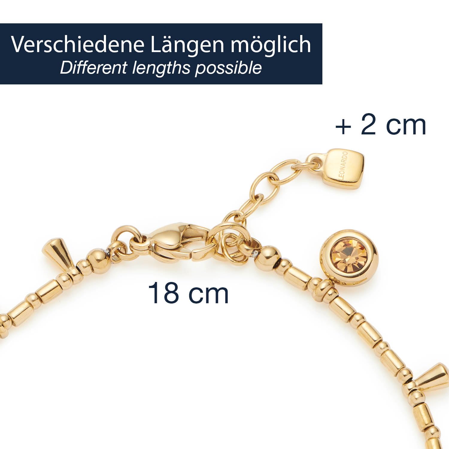 JEWELS BY LEONARDO Armband Ella • Arm-Schmuck aus goldfarbenem Edelstahl • Bettel-Armband-Look • Zylinder-Perlen mit eingehangenen Anhängern • 18-20 cm Länge • Damen Schmuck • 023544