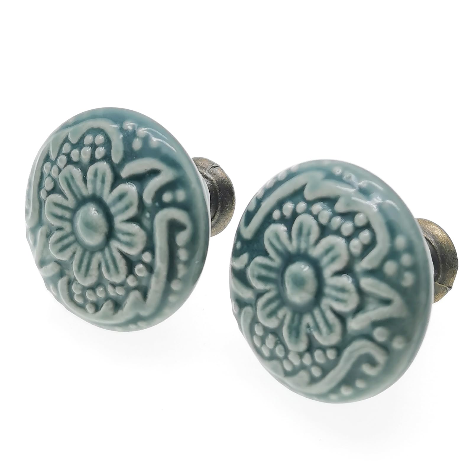 Mimhooy 6 Pcs Vintage Cabinet Pulls, Retro Drawer Knobs, Decorative Flower Knobs for Cupboards & Drawers, Green - Image 3