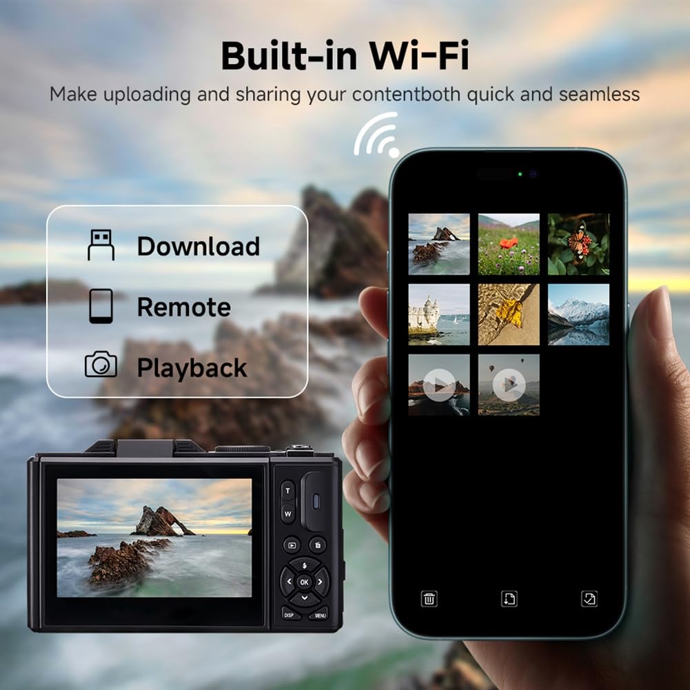 Fotocamera Digitale da 75 MP, Video 5K, Zoom 18X, Registratore Vlog Vintage, Schermo Girevole A 180°, Wi-Fi - Ideale per I Creatori di Contenuti