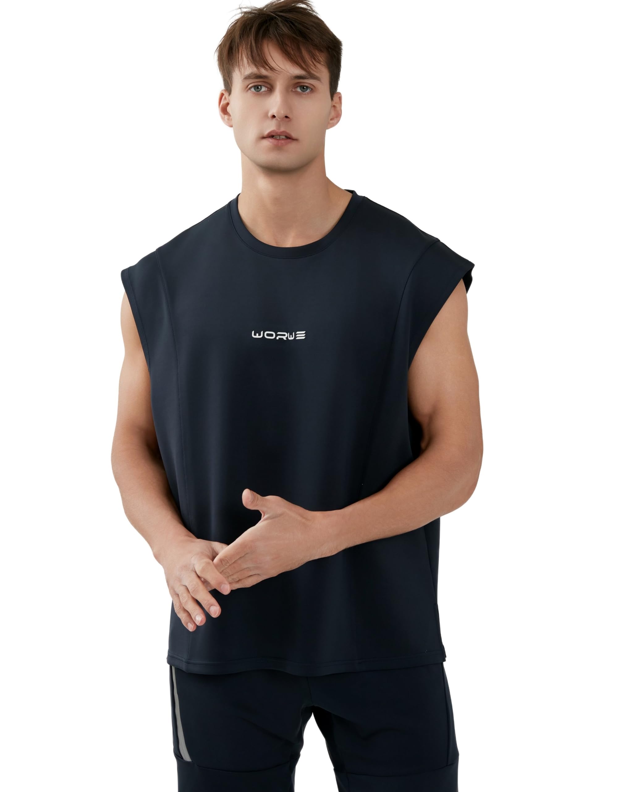 Maglietta Senza Maniche da Uomo Stile Spalla Caduta Moda Sportiva Fitness Asciugatura Rapida ranspirabile Bretella Top Logo 3D Anti-UV Girocollo