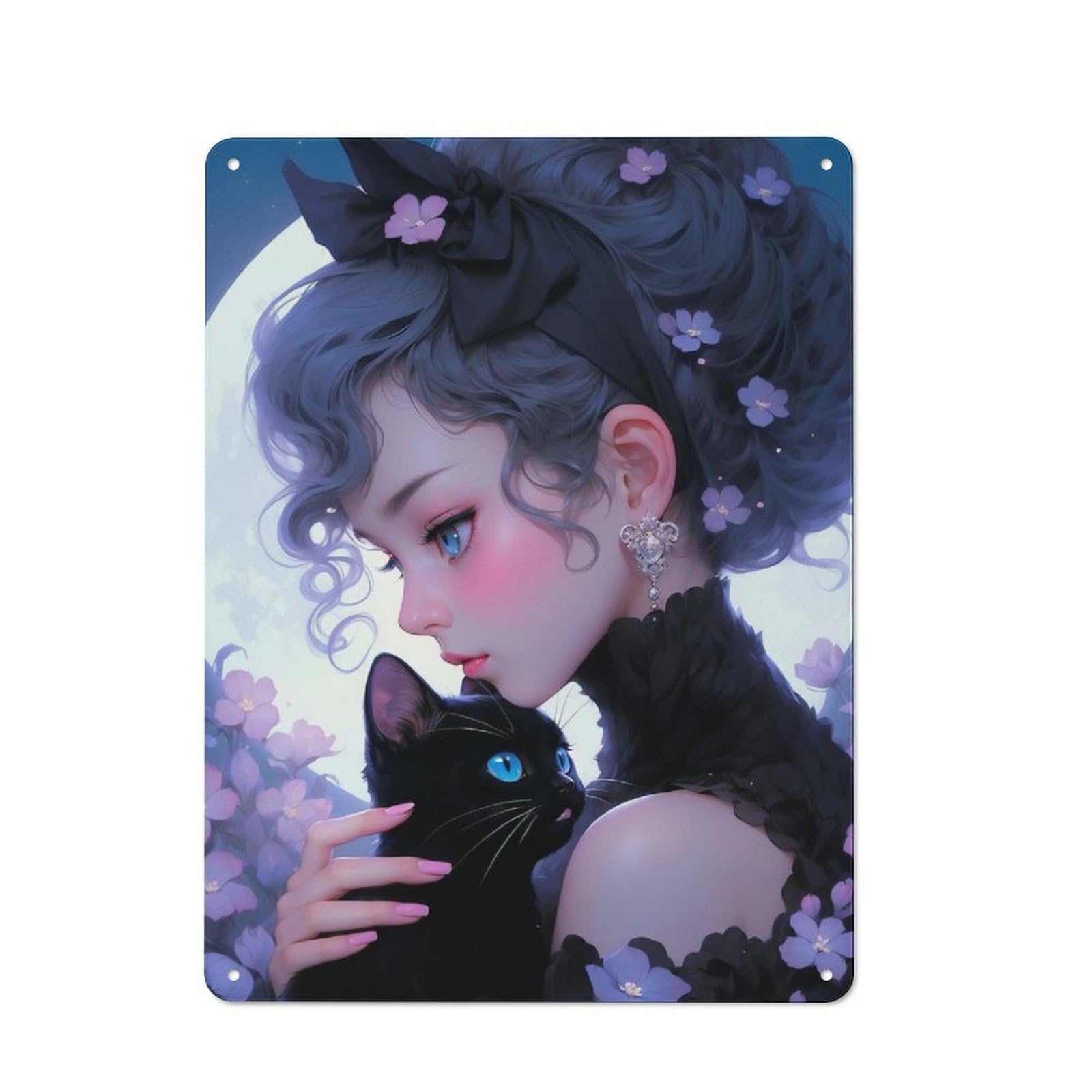 Retro Metal Sign 40x30cm Featuring Fantasy Gothic Cat Lady, Home Bar Decor for Pub, Home Bar, Shed Or Man Cave
