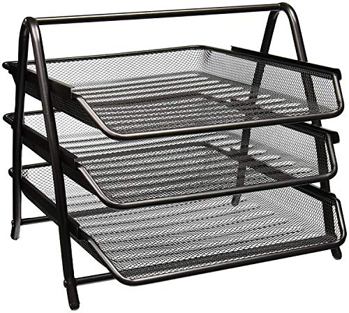 Image of 3-Tier Mesh Metal Desk Organiser File Rack | A4 Letter Tray Document Holder | 3 Layer Metal File Paper Magazine Organizer for Office Home Desktop (Black)
