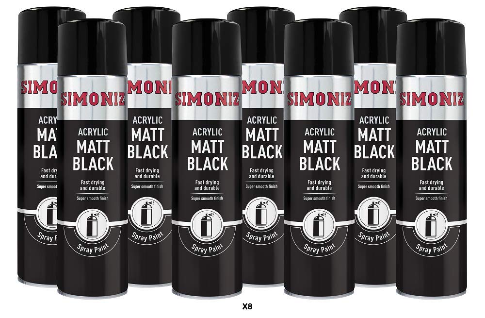 Simoniz Acrylic Matt Black Spray Paint 8x 500ml