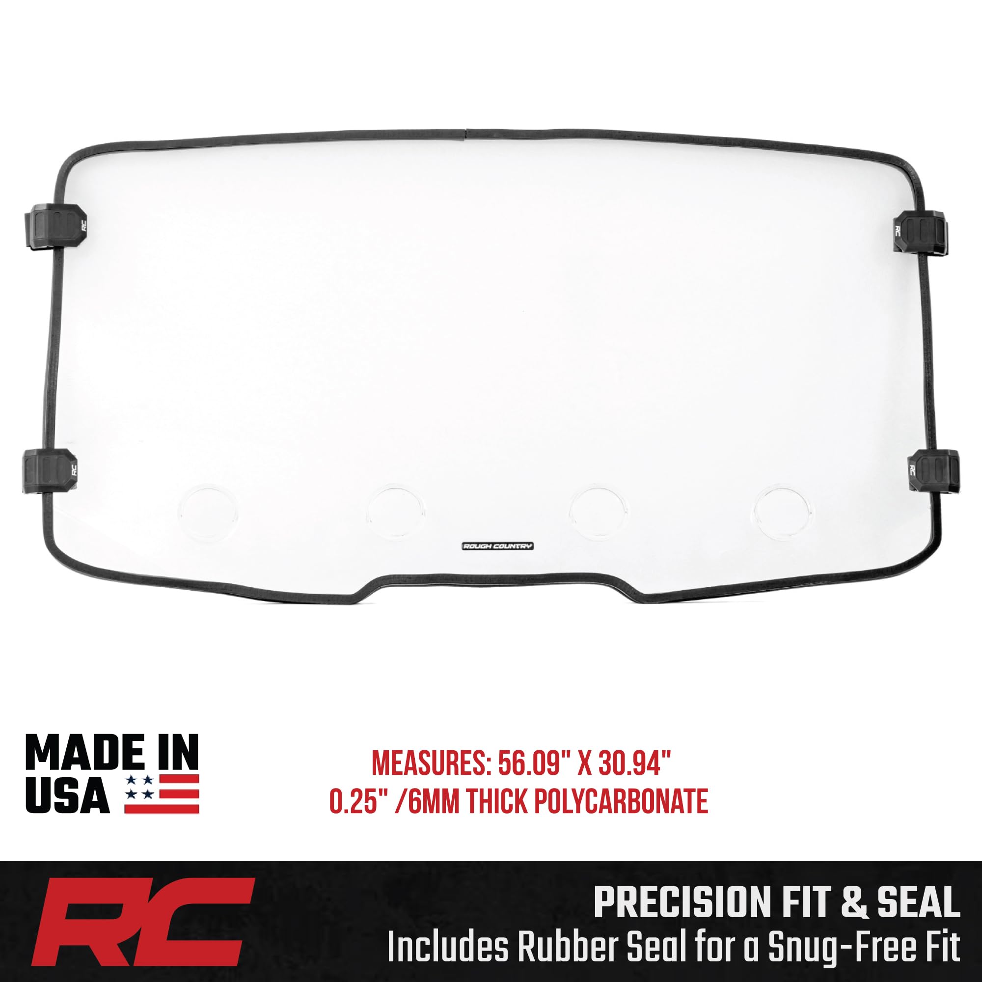 Rough Country Vented Full Windshield for Segway UT10 P - Scratch-Resistant 1/4" Polycarbonate, Adjustable Airflow, Roof Compatible