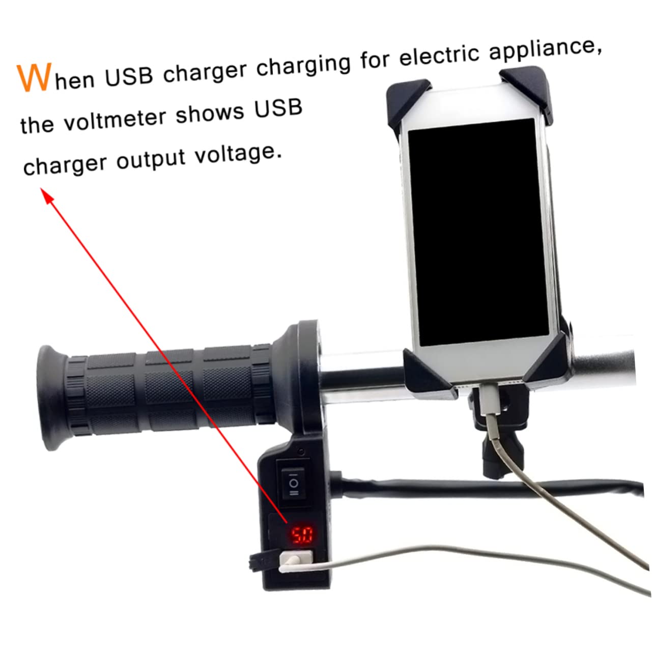 TOPBATHY 2.1a Cargador Usb Motocicleta Puños Calefactables Voltímetro Mango Tpu Resistencia Al Desgaste