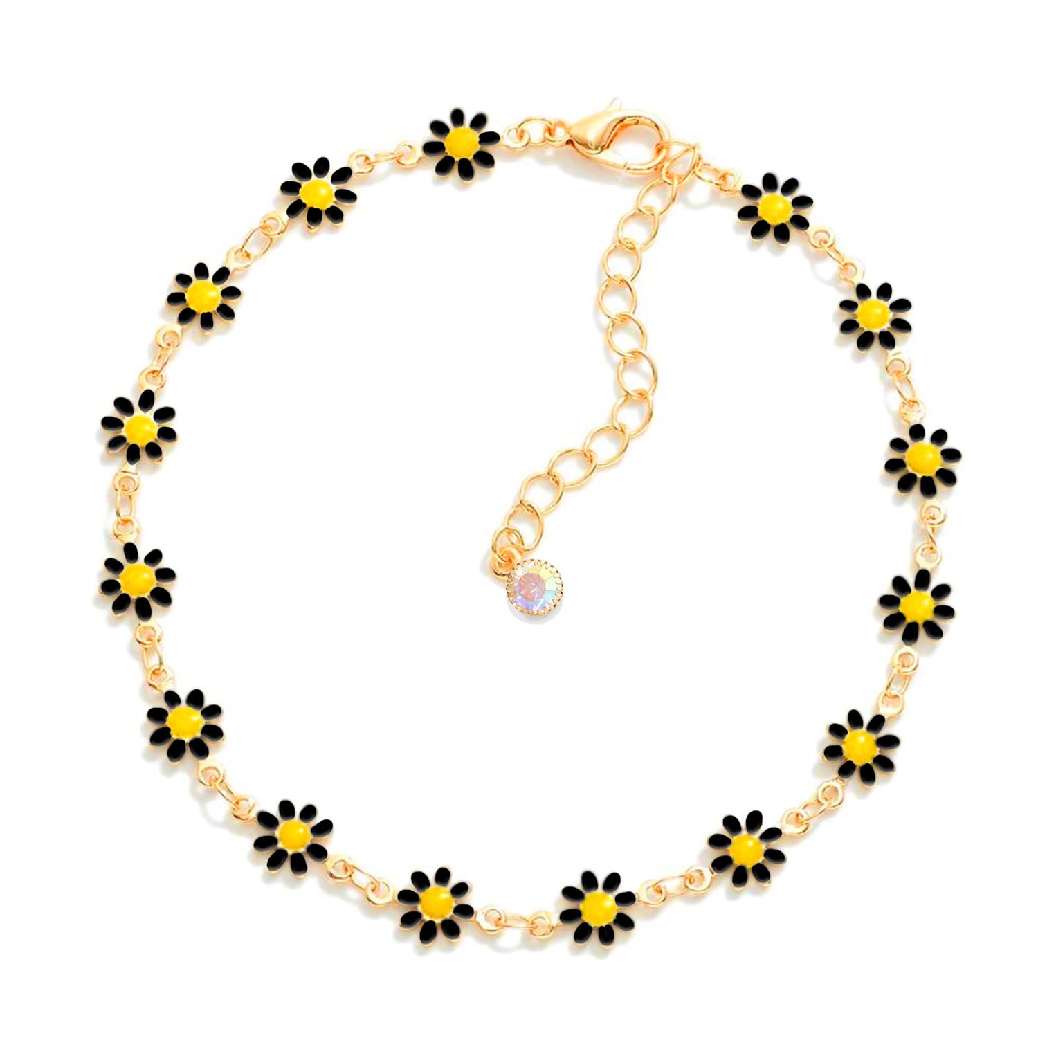 vama Golden Adjustable Black Daisy Flower Ankle Bracelets Toes Foot Jewelry Leg Payal Anklets Charm Chains for Girls Women-picture-26