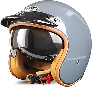 3/4 Open-Face Retro Motorcycle Half Helmet Men Women Fashion Visor Helmet Unisex Adult DOT Approved Moped Helmet Four Seasons Vintage ATV Cruiser Moped Scooter Helmet