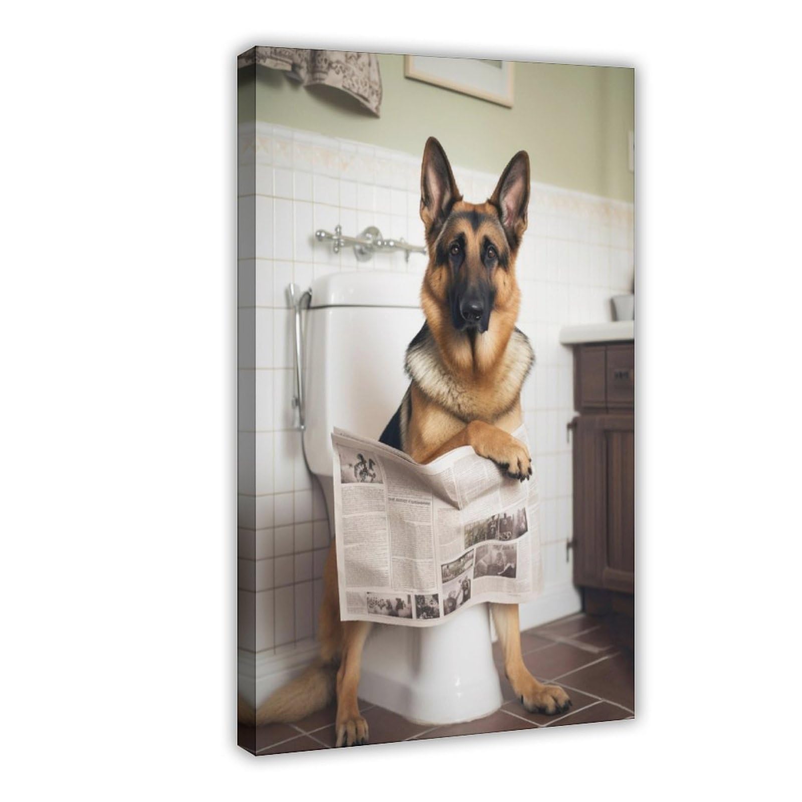 Oquajk German Shepherd On The Toilet Canvas Poster Wall Art Decor Print Picture Paintings For Living Room Bedroom Decoration 12X18inch(30X45cm)