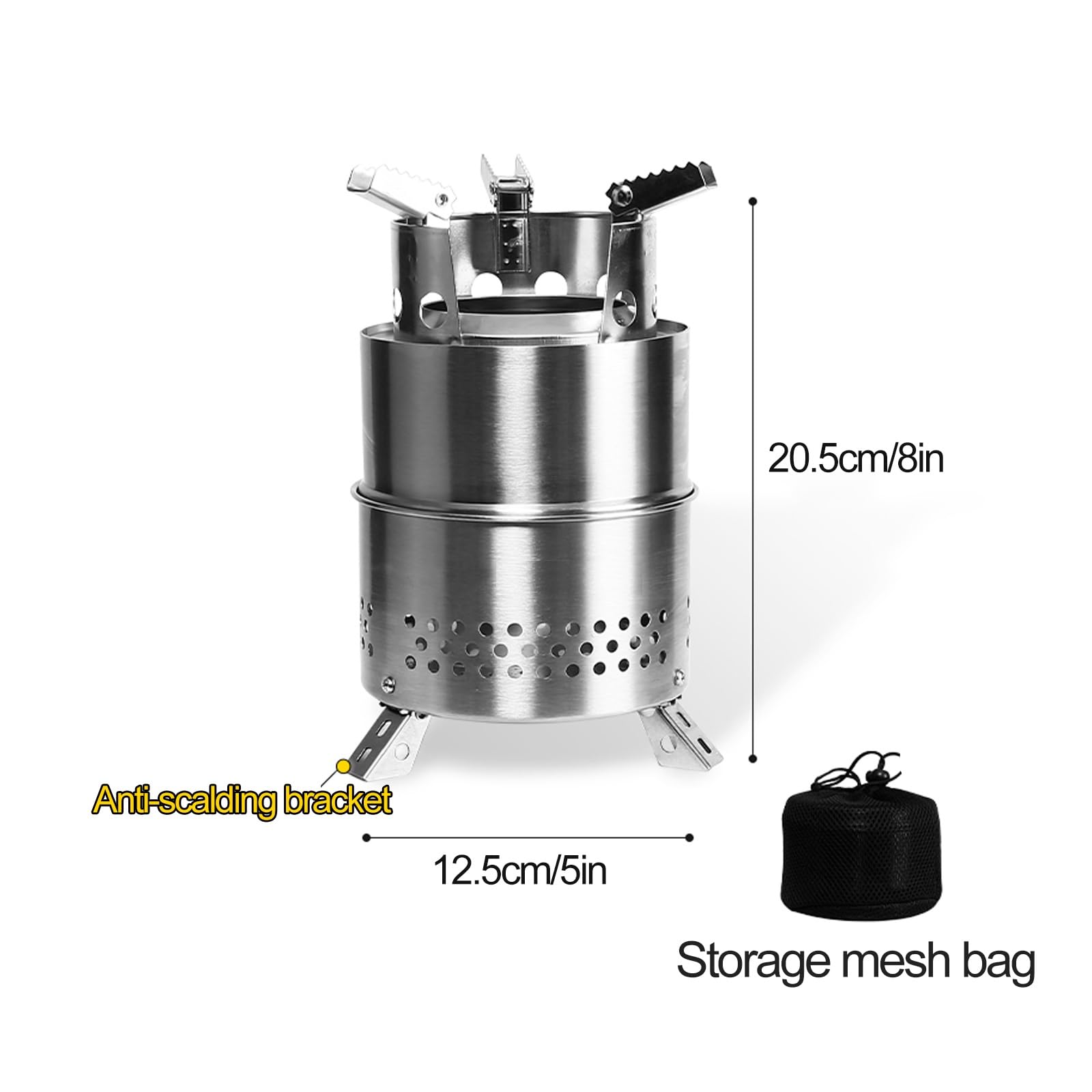 Campingkocher, Brennholzofen mit Aufbewahrungstasche, Tragbarer Holzofen aus Edelstahl, Mobiler Outdoor Ofen für Camping, Angeln, Kochen(21cm/8in)