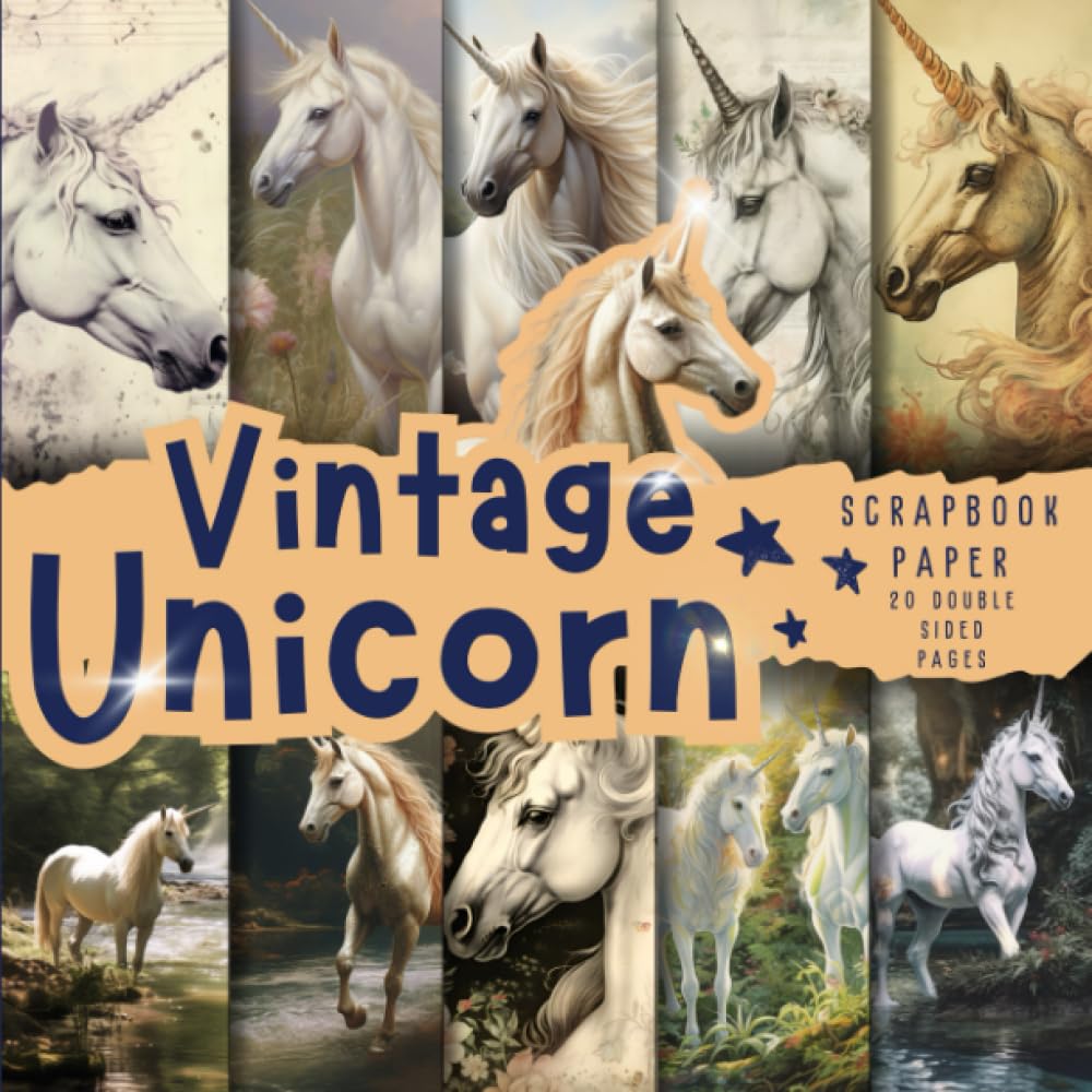 Vintage unicorn scrapbook paper, 8.5x8.5, 10 Designs, 20 Double-Sided Sheets: Vintage themed Scrapbooking Paper for Junk Journals, Decorative unicorn ... & Mixed Media, Origami, Collage & Card Making