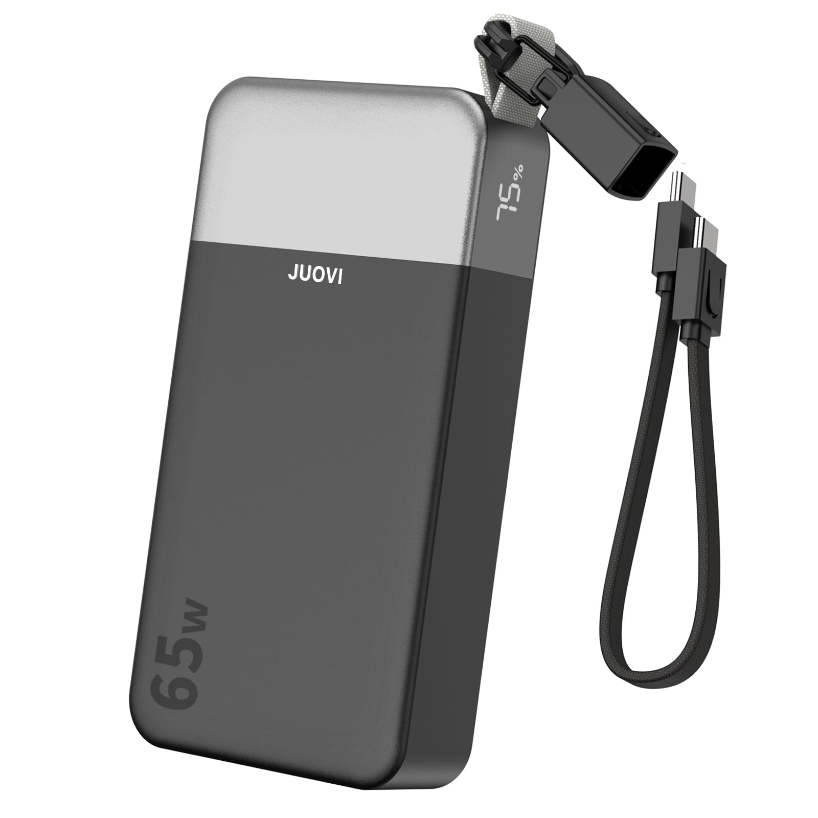 JUOVI 65W Laptop Power Bank 20000mAh z odłączalnym kablem USB C | Portable Charger dla laptopa Dell XPS iPad tabletu Steam Deck serii iPhone 17/16 Samsung i więcej