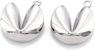 KitBeads 10pcs Fortune Cookie Charms Brass Biscuit Food Charms Silver Plated Lucky Charms for Jewelry Making Bracelets Necklaces Earrings Bulk