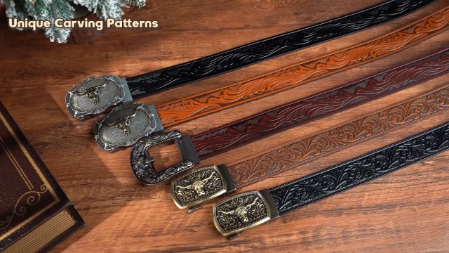 BELTROAD Heren Ratchet Western Riem Lederen Cowboy Riemen voor Mannen met Automatische Westerse Gesp Riem voor Jeans Kerstcadeaus, Koperen Bull-koffie (38 mm), for Wasit 34-39