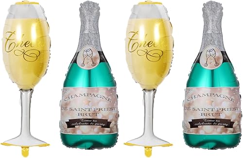 4 globos de helio de aluminio de Mylar para botella de champán azul, plateado y dorado, para cumpleaños, campamento, compromiso, aniversario, 4 globos de helio de aluminio de Mylar para botella de champán azul, plateado y dorado, para cumpleaños, campamento, compromiso, aniversario,