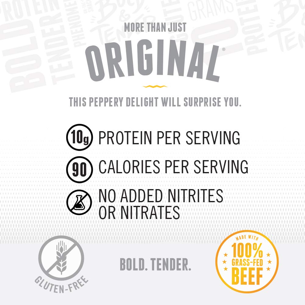 Perky Jerky Original 100% Grass Fed Beef Jerky, 1 oz (Pack of 12) - Antibiotic Free - 10g Protein Per Serving - Low Fat - Tender Texture and Bold Flavor