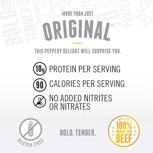 Miniatura 6 de Perky Jerky Carne seca original 100% alimentada con pasto, 1 onza (paquete de 12), sin antibióticos, 0.35 onzas de proteína por porción, baja en