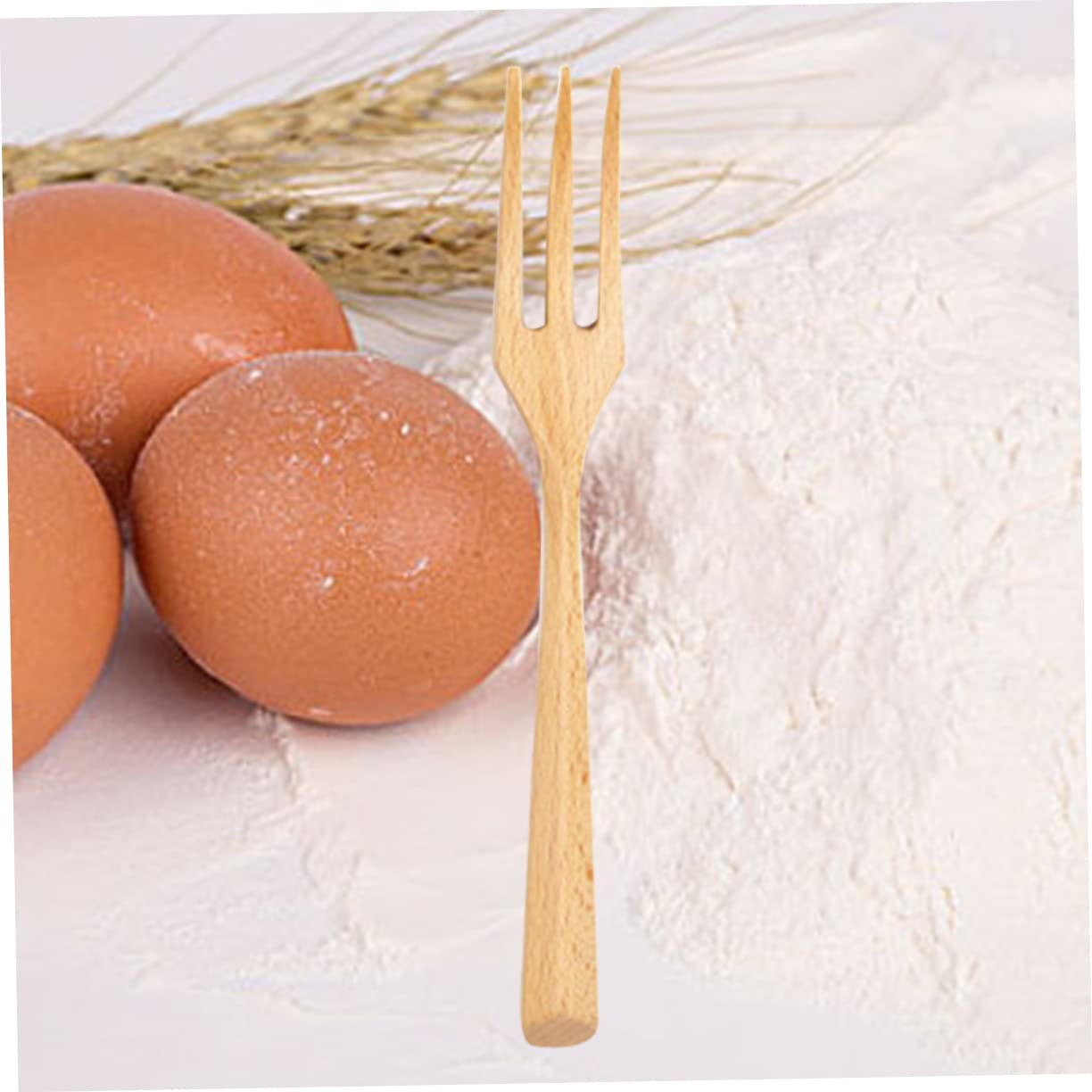 GRIRIW Portable Beech Fork Wooden Utensil for Western Dining Smooth Handle Dinner Fork for Serving Fruits Cakes and Bread Tableware