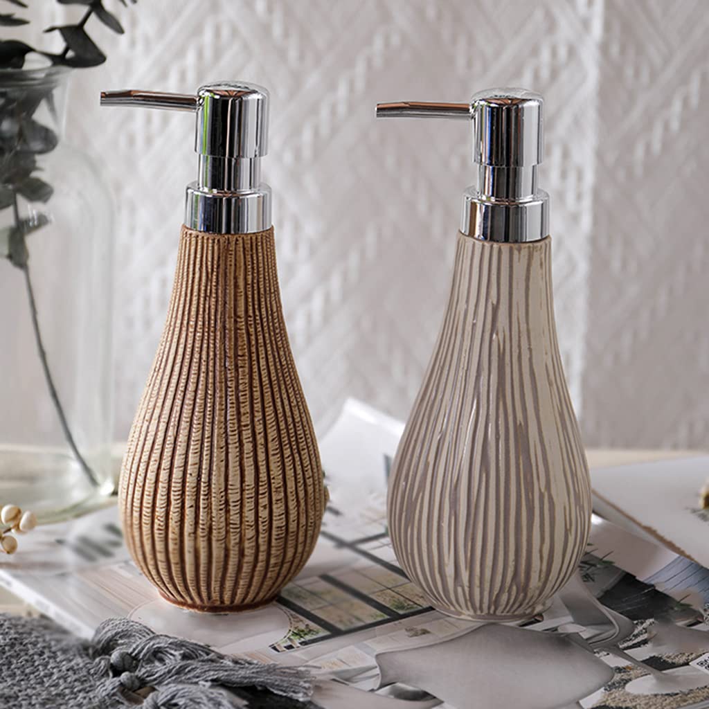 Recargable Dispensador de jabón de cerámica, dispensador de loción de encimera de 450 ml/15,2 oz, dispensador de jabón líquido, decoración del hogar con textura de grano de madera Dispensadores