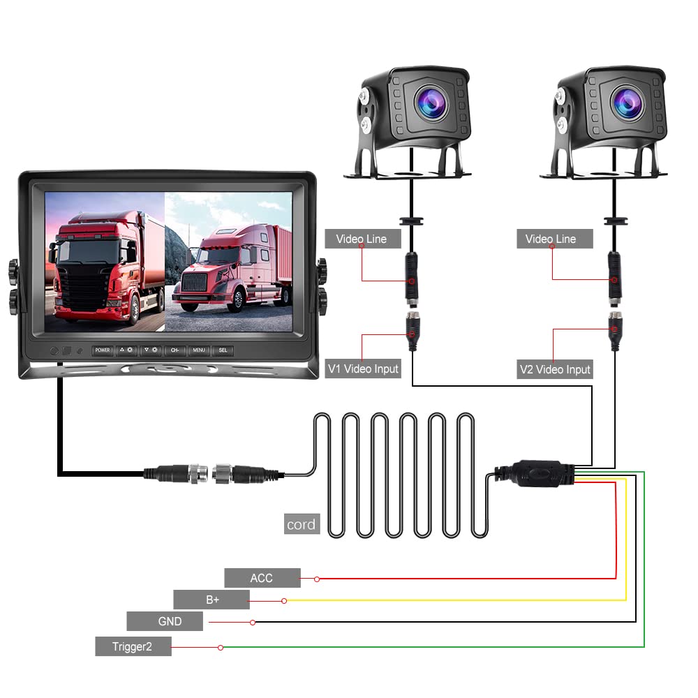 CAMECHO 9 pollici AHD 1080P DVR Kit Telecamera posteriore di Retromarcia Auto con 2*IP69 Impermeabile Telecamera Posteriore Visione notturna+2 * 10m Cavo per Camion/Autobus/RV