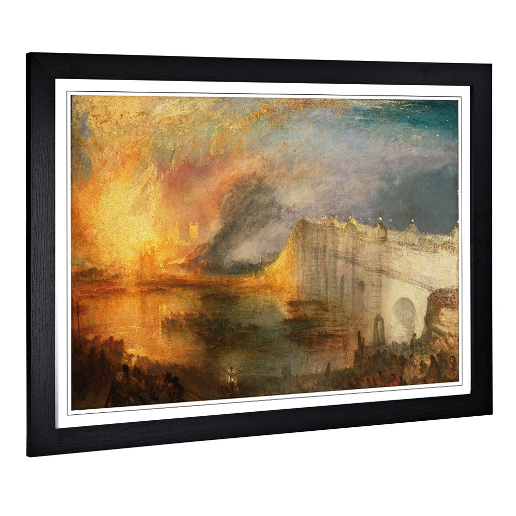 Big Box Art Framed Print of Joseph Mallord William Turner The Burning of The Houses of Commons Design | Wall Art Picture| Home Decor for Living Room, Bedroom, Black, A2 / 24.5x18 Inch / 62x45cm