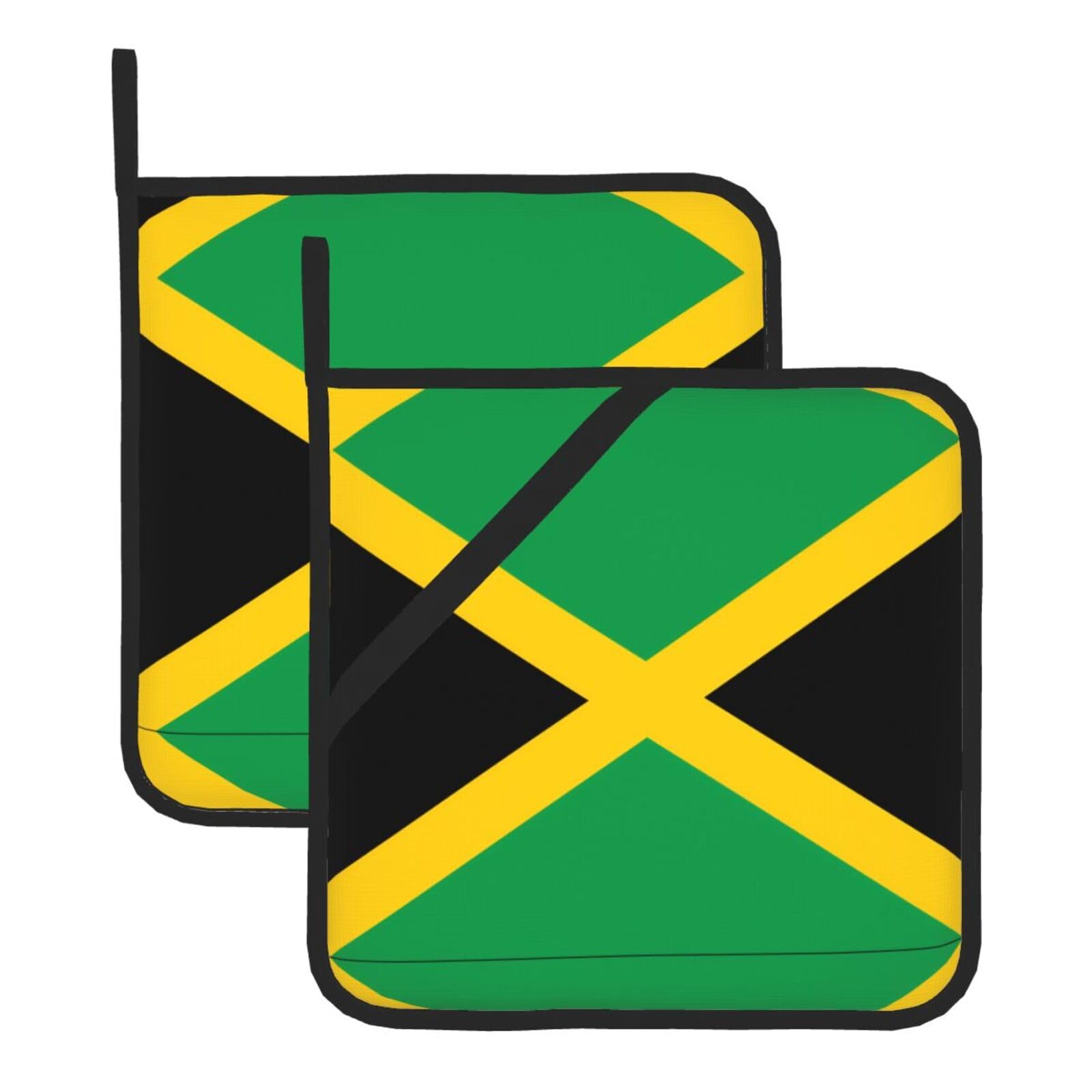 WHJSSF Flag of Jamaica Prints Square Pot Holders - Heat Resistant Kitchen Trivets 2-Pack - Waterproof Covers for Hot Dishes, Oven & Grill with Hanging Loop