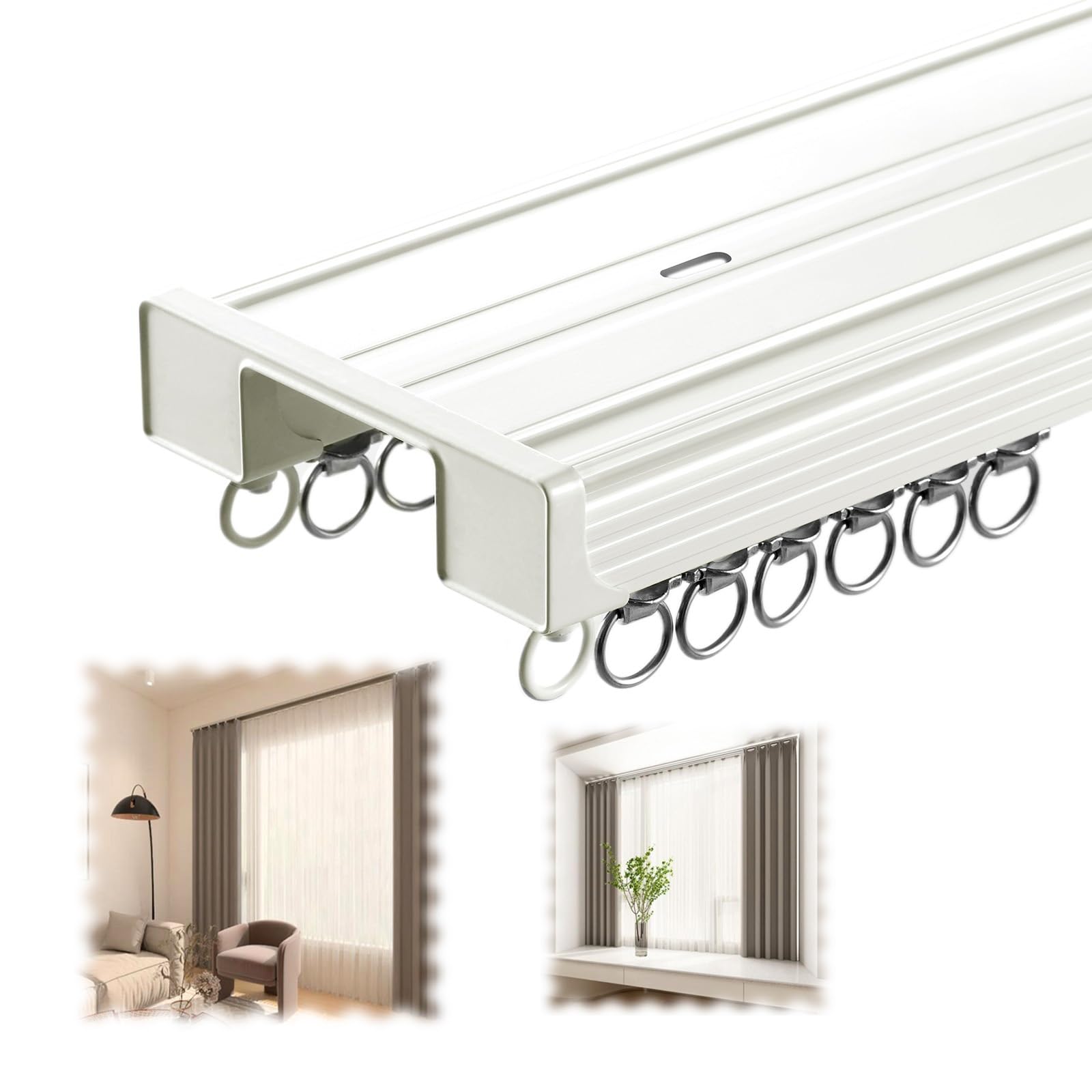 Rail de rideau monté au plafond en aluminium pour salon, chambre à coucher, baie vitrée, séparateur de pièce, blanc, glisse lisse, installation facile