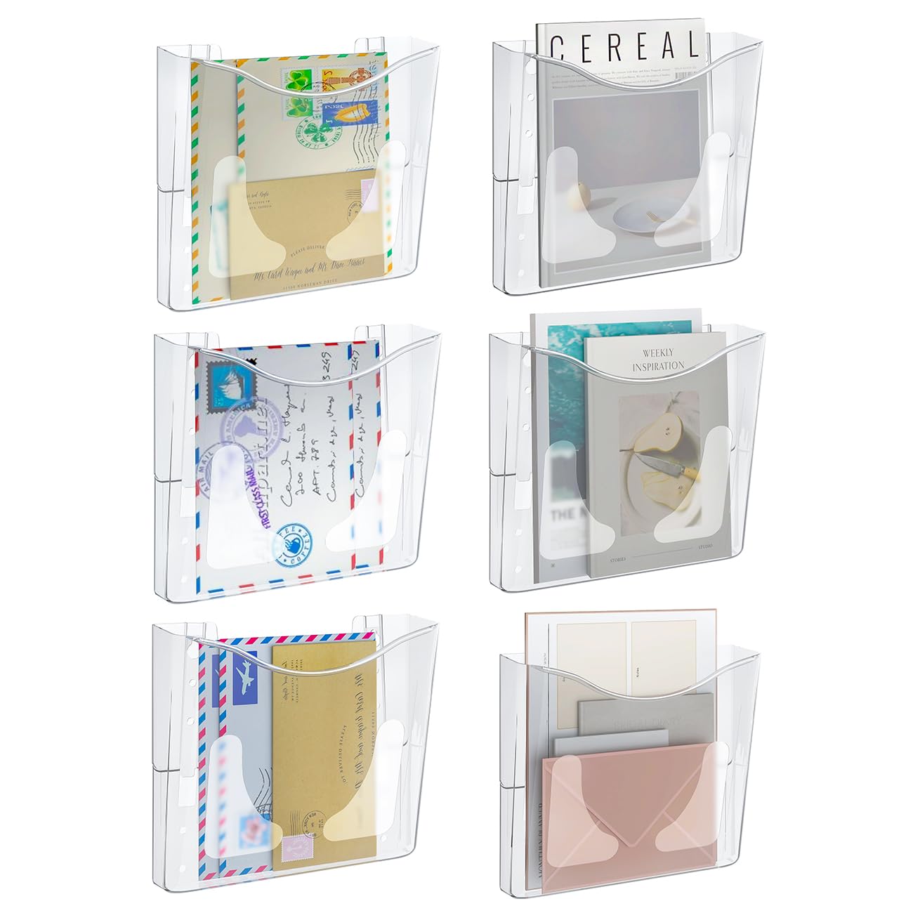 PAG 6 Pockets Wall File Holder Clear Acrylic Hanging File Organizer for Office and Home, Vertical