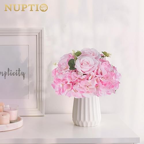 Miniatura 4 de NUPTIO Bolas de flores para centros de mesa 2 piezas de 11.8 pulgadas de color rosa de diámetro artificial de rosas falsas, arreglo de bolas de