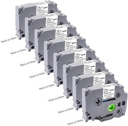 Tze - Cinta adhesiva de 0.472 in 0.47 laminada blanca compatible con cinta Brother de 0.472 in 0.47 repuestos blancos TZe-231 TZe231 negro sobre