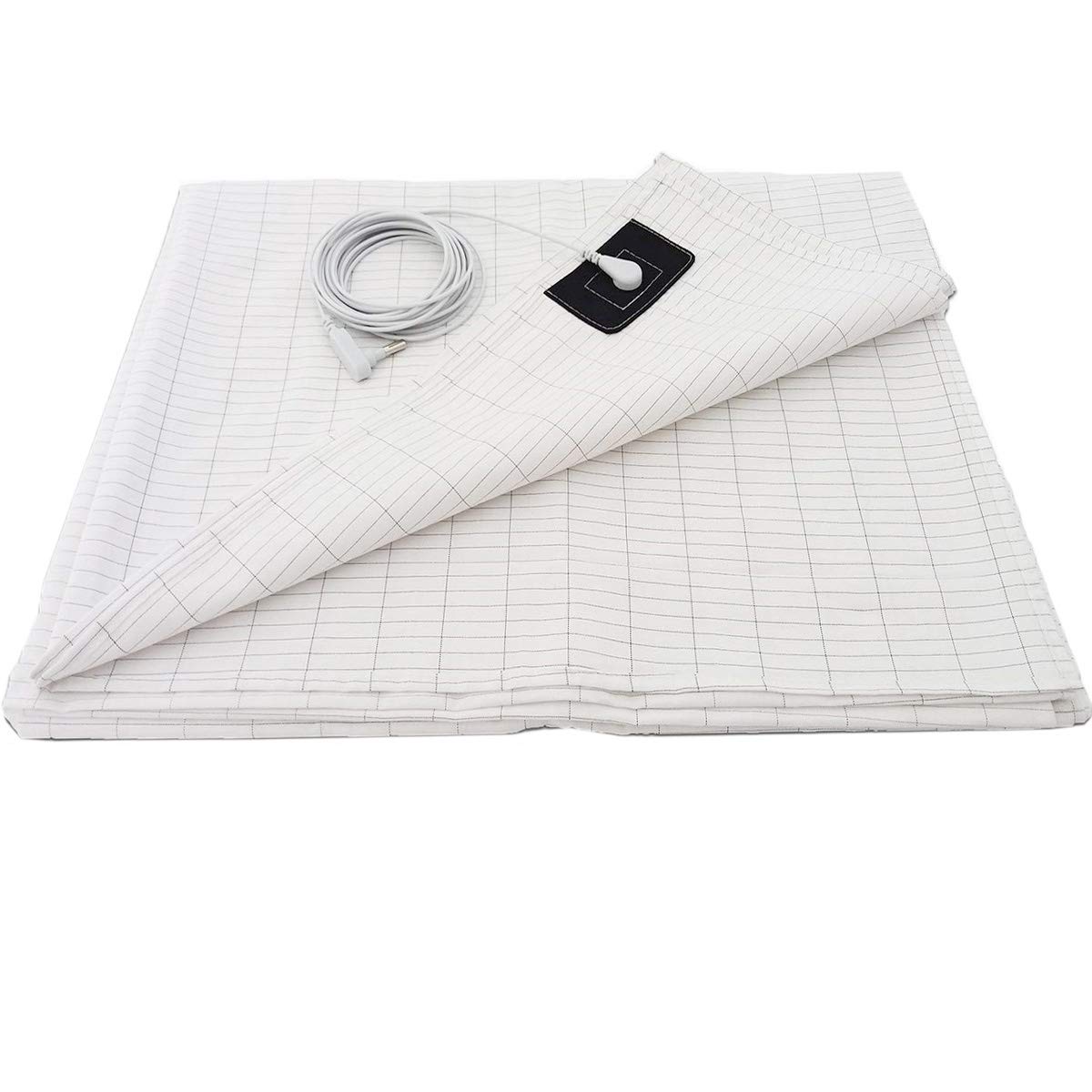 Ground Flat Sheet, Conductive Mat with Pure Silver Thread for Better Sleep EMF Therapy and Healthy Earth Energy White Color with Cords and Grounding Bracelet 59"x78"inch