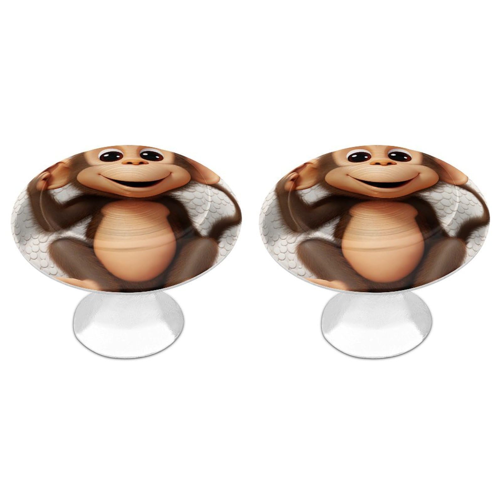 QMNLKH Cute Monkey Cabinet Knobs for Home, Round Drawer Pulls for Kitchen, Personalized Cupboard Handles with Screw, Fashion Dresser Knobs for Office, Drawer Handles, 2 Packs