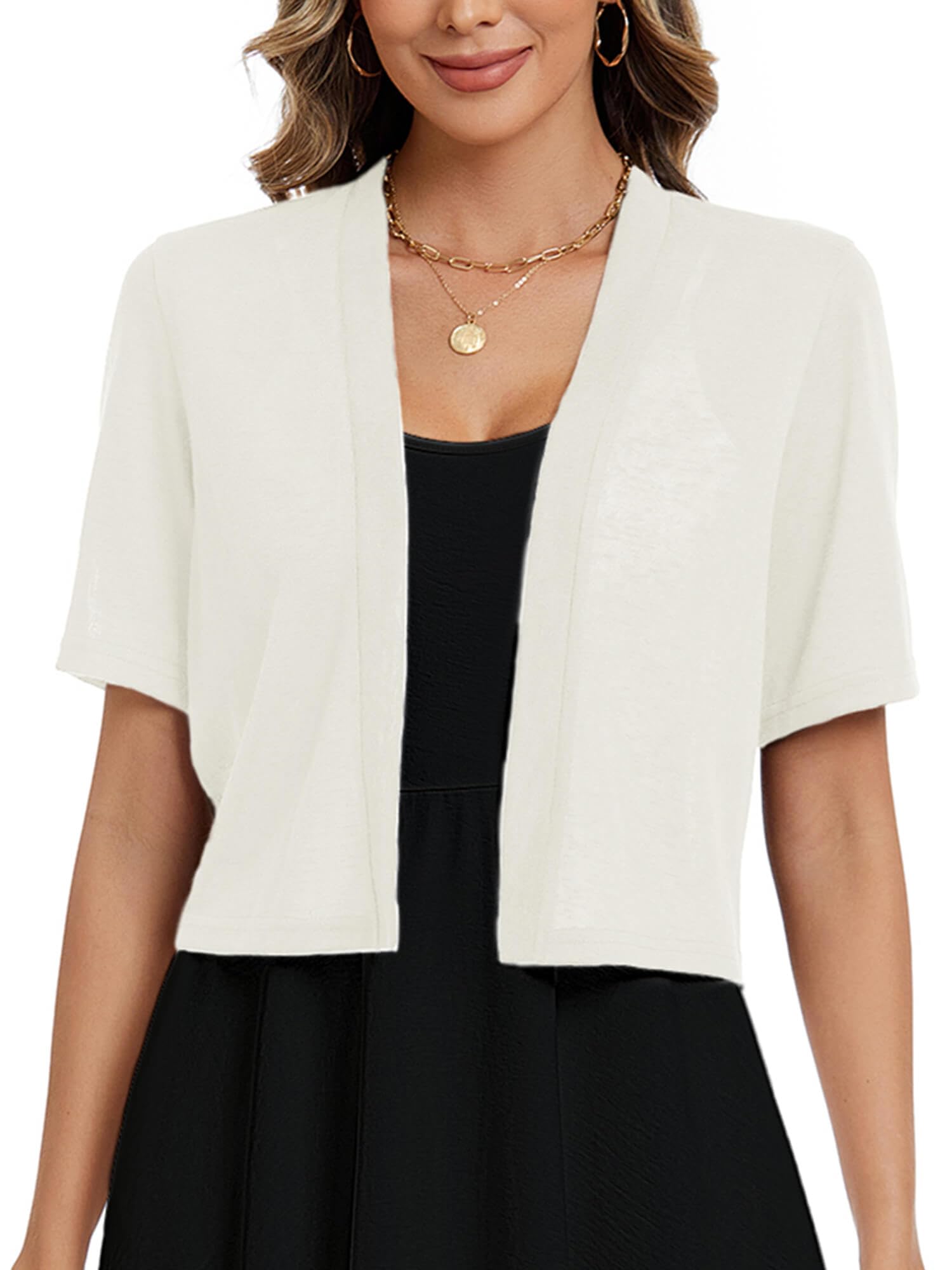 Heymoments Womens Thin Shrugs Short Sleeve Lightweight Cropped Tops Open Front Knitted Cardigan for Dress Summer Bolero