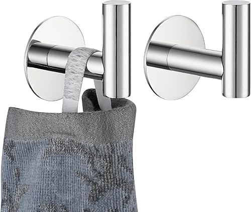 JQK ATH110-CH-P2 - Gancho de pared autoadhesivo para toallas, cromado, sin taladro, para baño, cocina, garaje, paquete de 2, acero inoxidable 304,