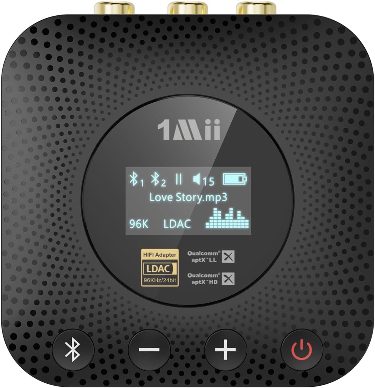 1Mii B06HD+ Ricevitore Bluetooth HiFi, Adattatore Audio Bluetooth 5.3 con DAC Audiophile, LDAC, aptX HD/Bassa Latenza, Controllo Volume, Display OLED per Stereo/Amplificatore, Uscita RCA/OPT/COAX
