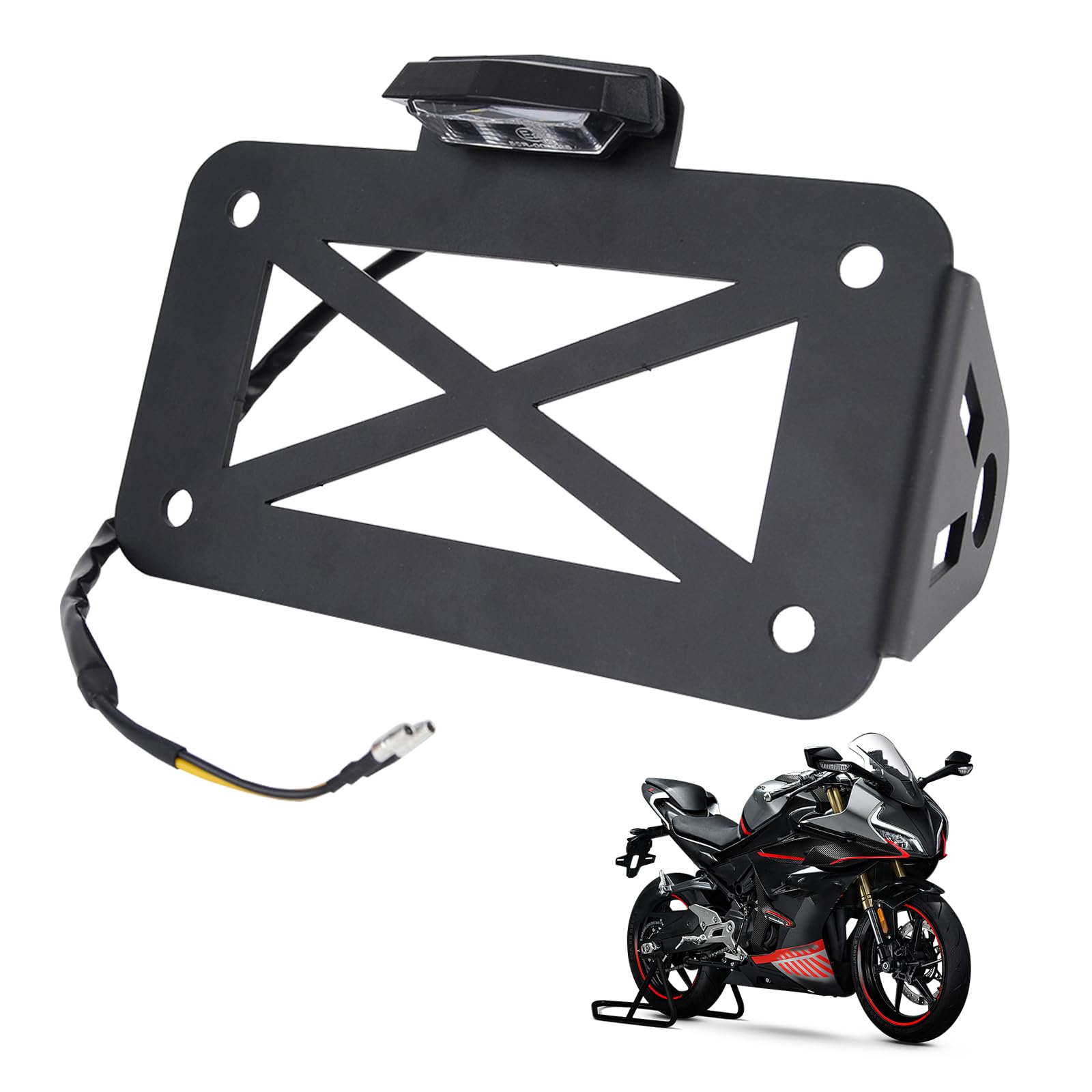 Support De Plaque Moto, Universel Support Plaque avec éClairage Supports De Plaque D'Immatriculation LatéRal MéTal pour La Plupart des Motos Sportives Motos Cruisers Etc 17,8x12x7,5 Cm Noir
