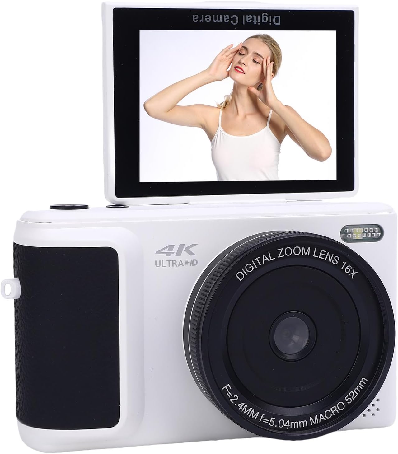 4K Digital Camera for Photography, 64MP Camera for YouTube 2.8in 180° Flip Screen 16X Digital Zoom Compact Retro Cameras, 4K Compact Video Camera for Travel (White)