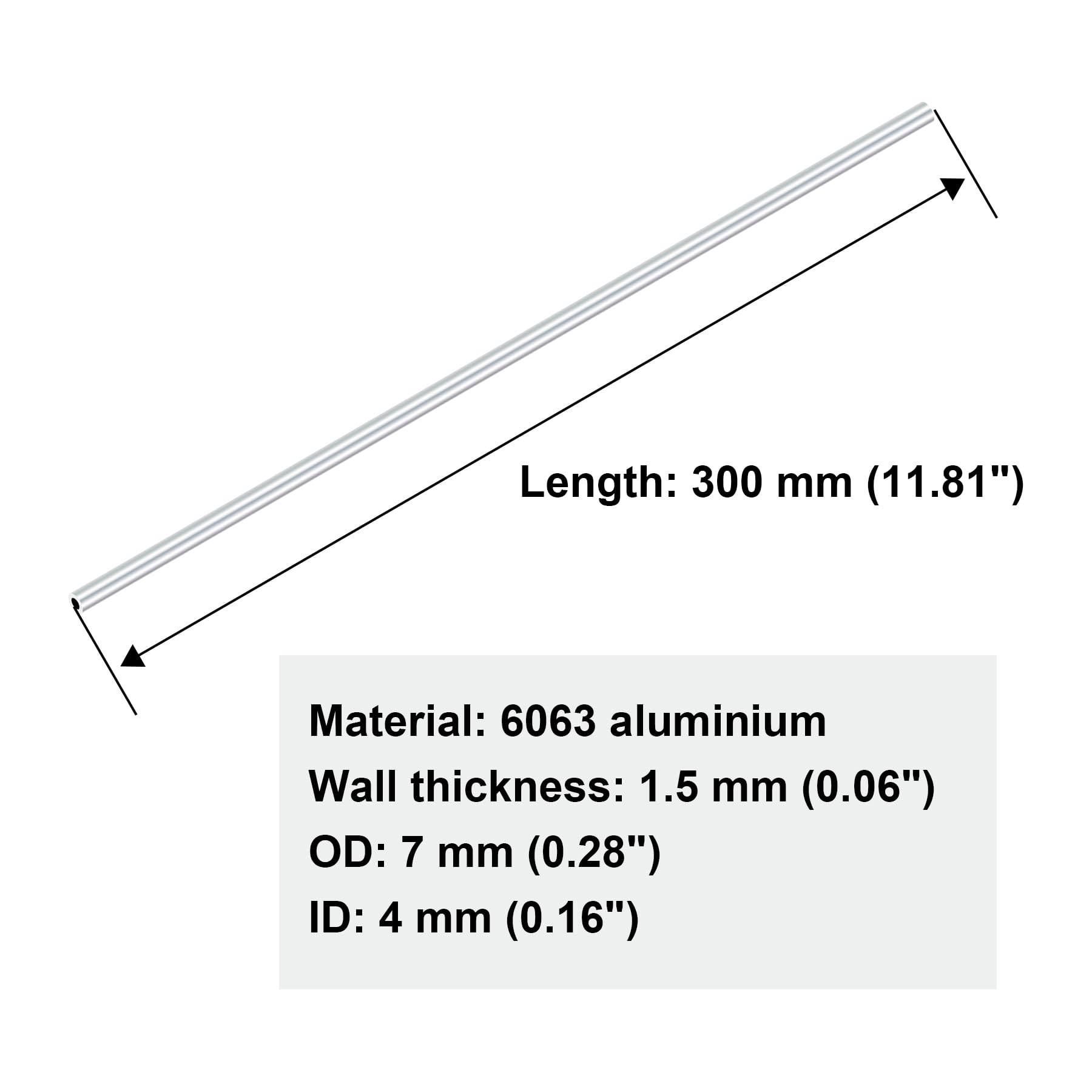 Tubi In Alluminio 6063 Senza Saldatura - Ø7mm X 4mm - Lunghezza 300mm - 3 Pezzi
