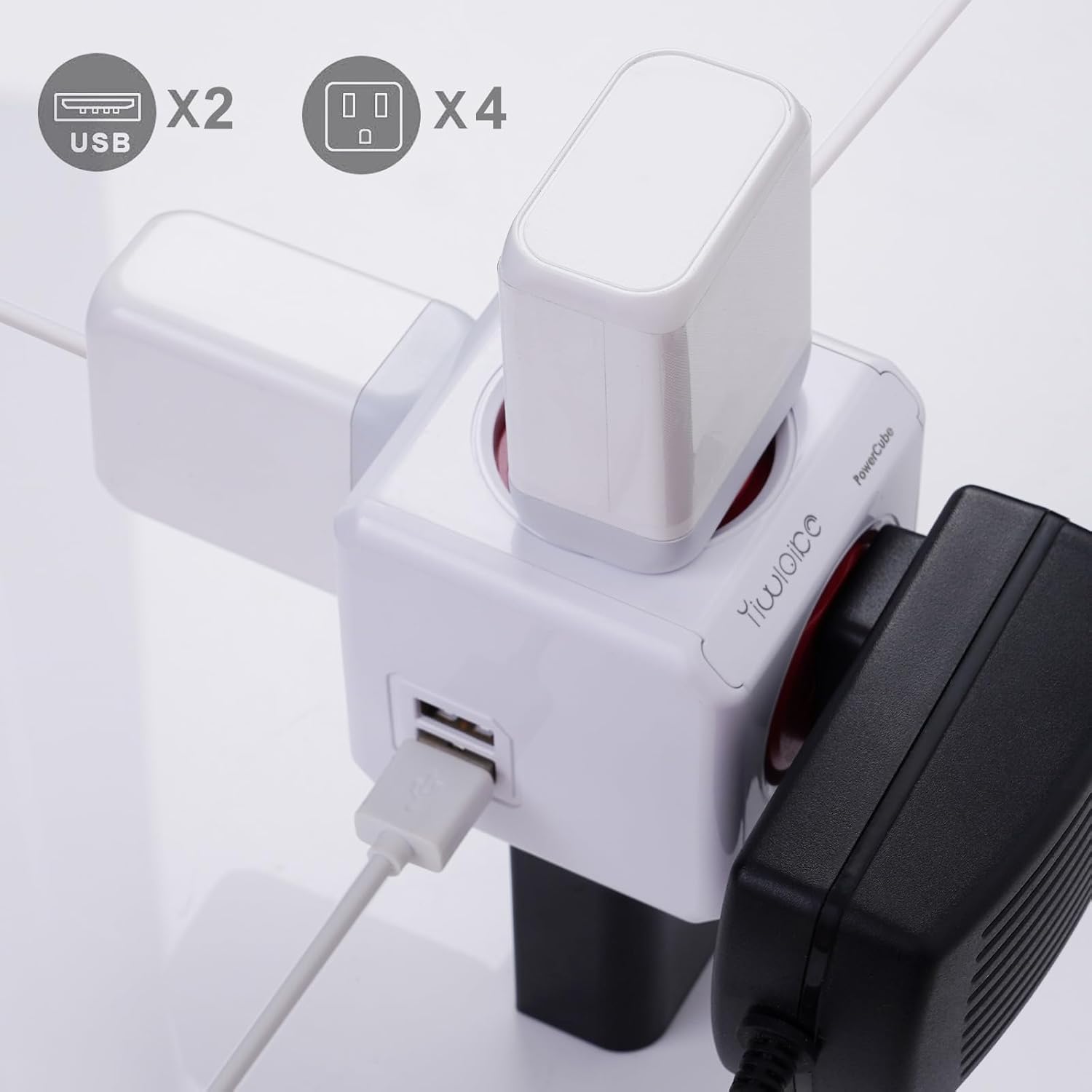 Surge Protector Power Board, 4 - Outlet Extender Multi - Plug Socket with 2 USB Charging Ports, 175 Joules Protection, Suitable for Homes, Offices, ETL - Certified (red)