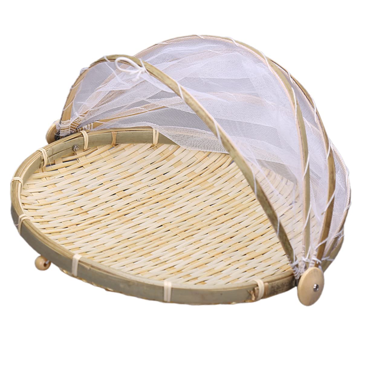 Garneck Bamboo Picnic Basket Gauze Cover Bread Holder Food Basket for Home Outdoor