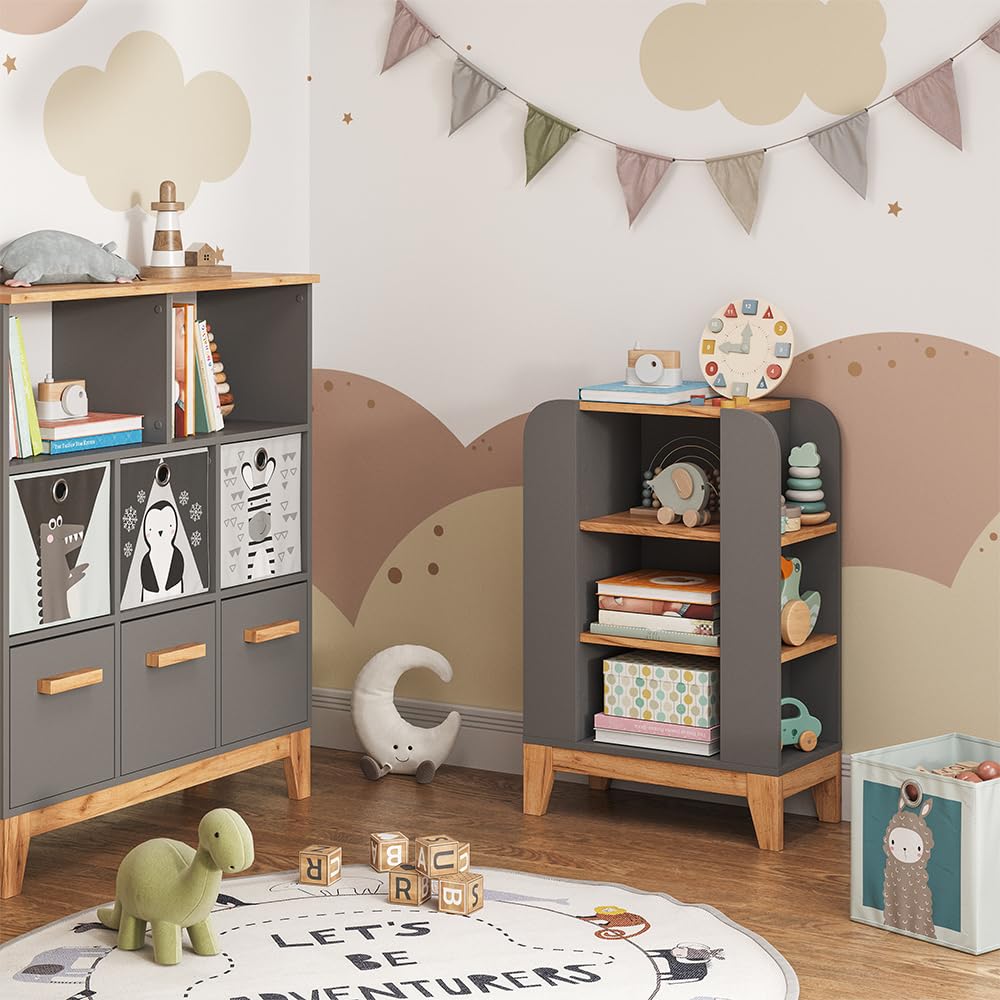 VitaliSpa Libreria bambini Malia, Artigiano/grigio, 60 x 88 cm con 9 scomparti, con ripiani regolabili in altezza e spazio aperto per riporre gli oggetti