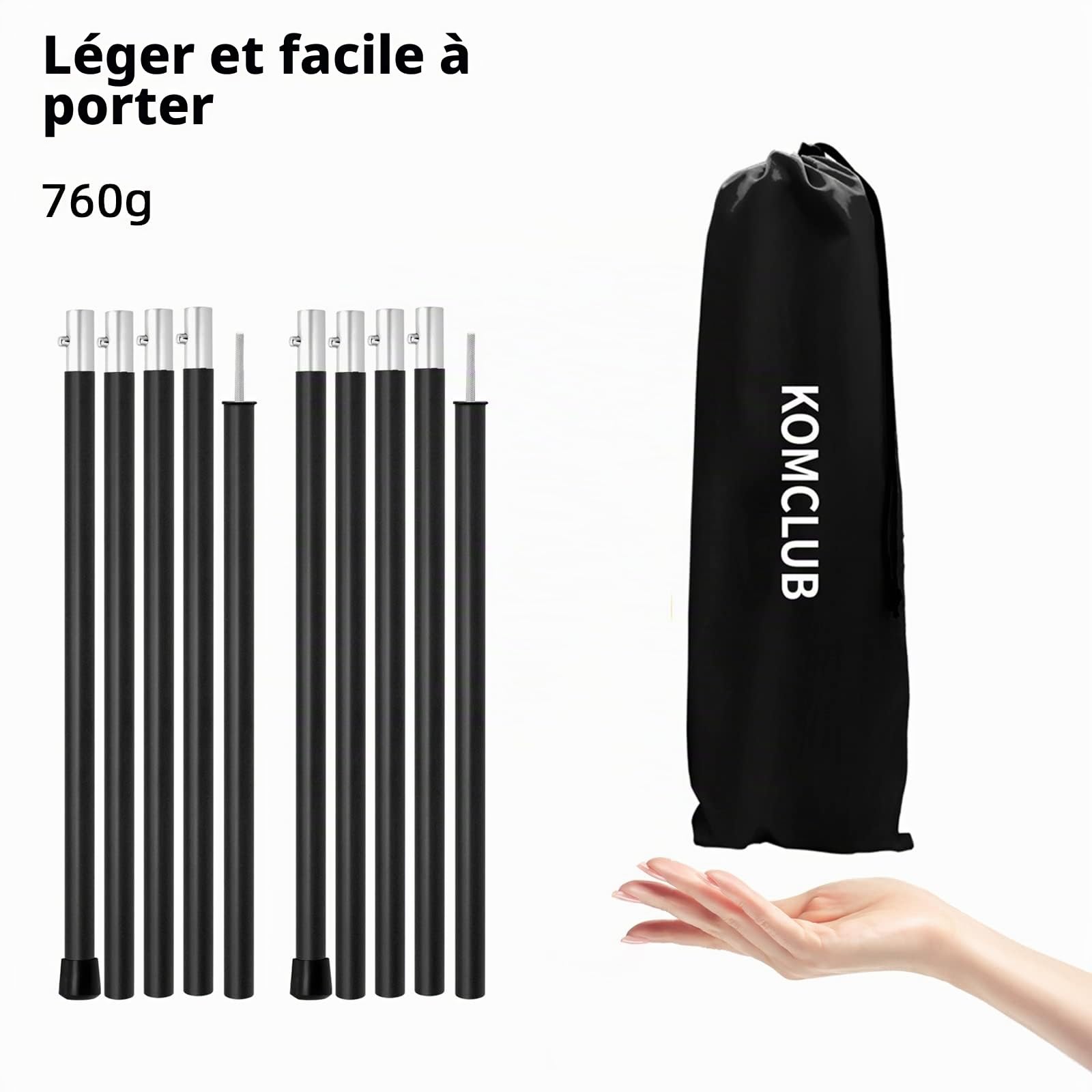 KOMCLUB Barres de Tente télescopiques en Aluminium pour Tente - Légères et réglables