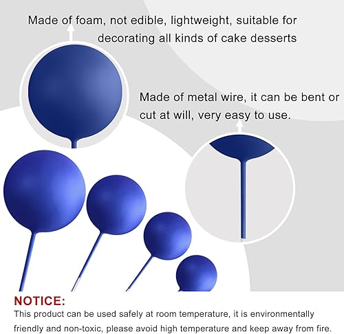 Miniatura 3 de ASTARON 20 piezas de decoración de pastel de bola, mini globos, decoración de tartas, bolas azul real, palillos para tartas, bolas para decoración