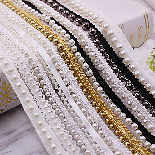 Gorinskani DETB188 3Yard Diy Hand-Stitched Pearl Glitter Beads Woven Lace Ribbon Wedding Dress Collar Diy Sewing Decal  thumb #2