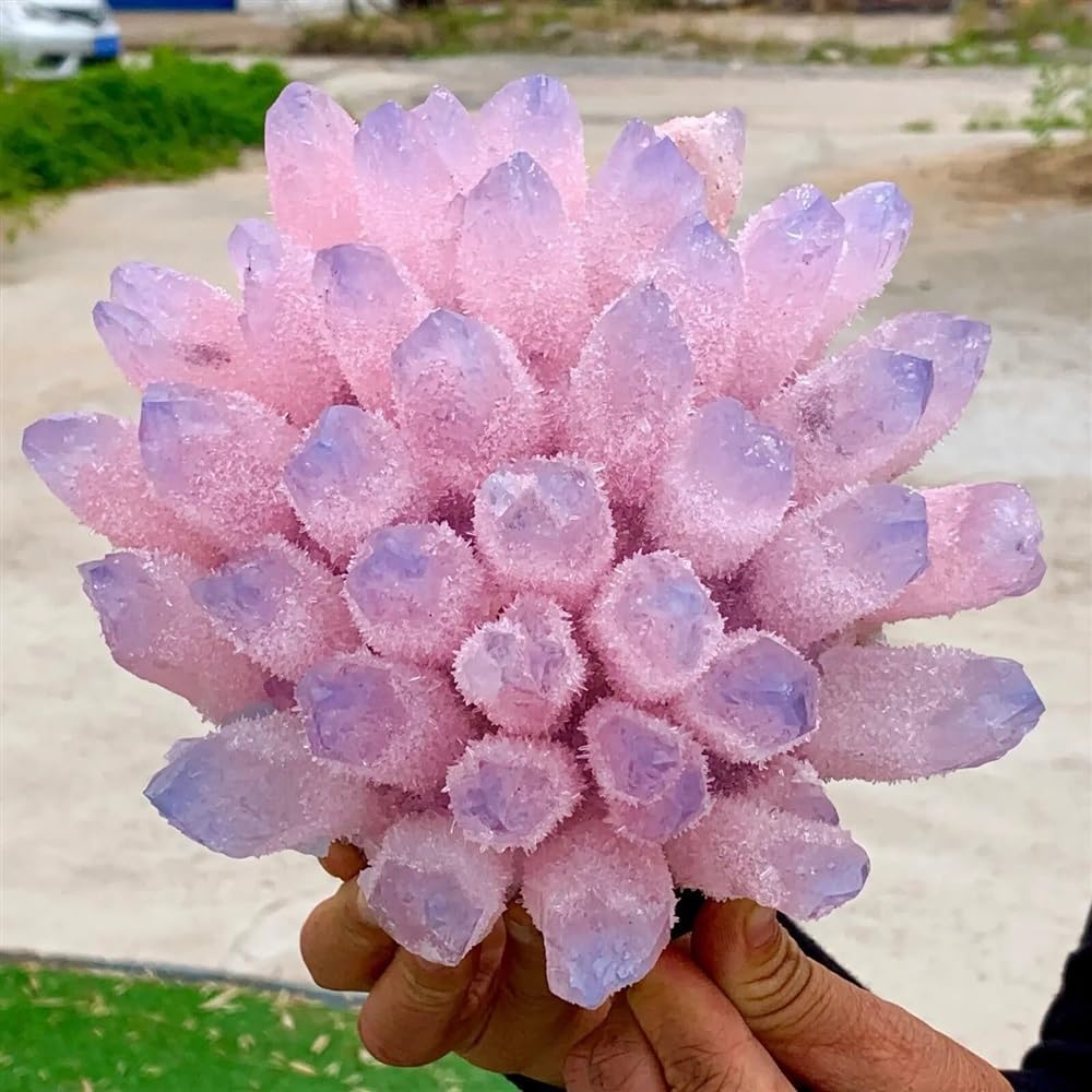 Kristallornamente Heilende rosa-blaue Phantomquarz-Kristall-Cluster-Mineralexemplare Wunderschöner Kristall